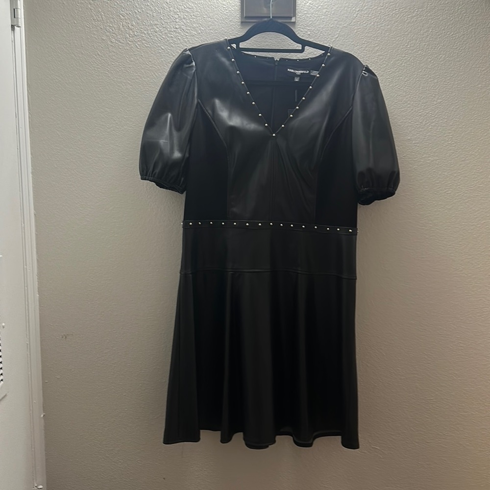 Karl Lagerfeld Paris Women's Mixed-Media Faux-Leather Dress